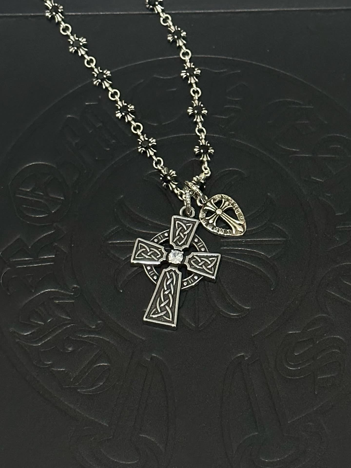 Chrome Hearts Silver Celtic Cross Necklace with Heart Charm